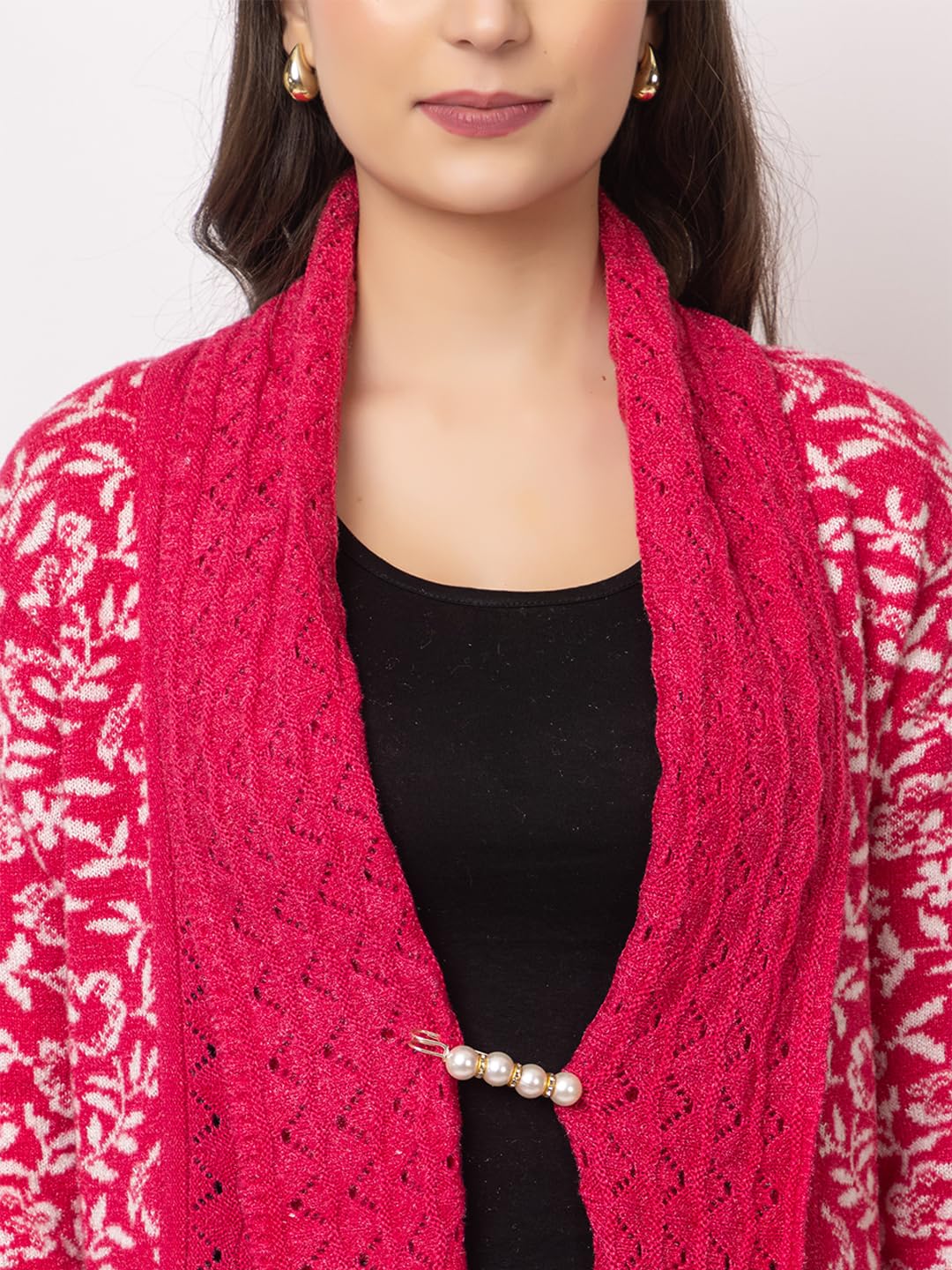 Dadu Dayal Women's Jacquard Woolen Shrug - Elegant, Warm, and Stylish Winter Wear for Casual and Ethnic Outfits