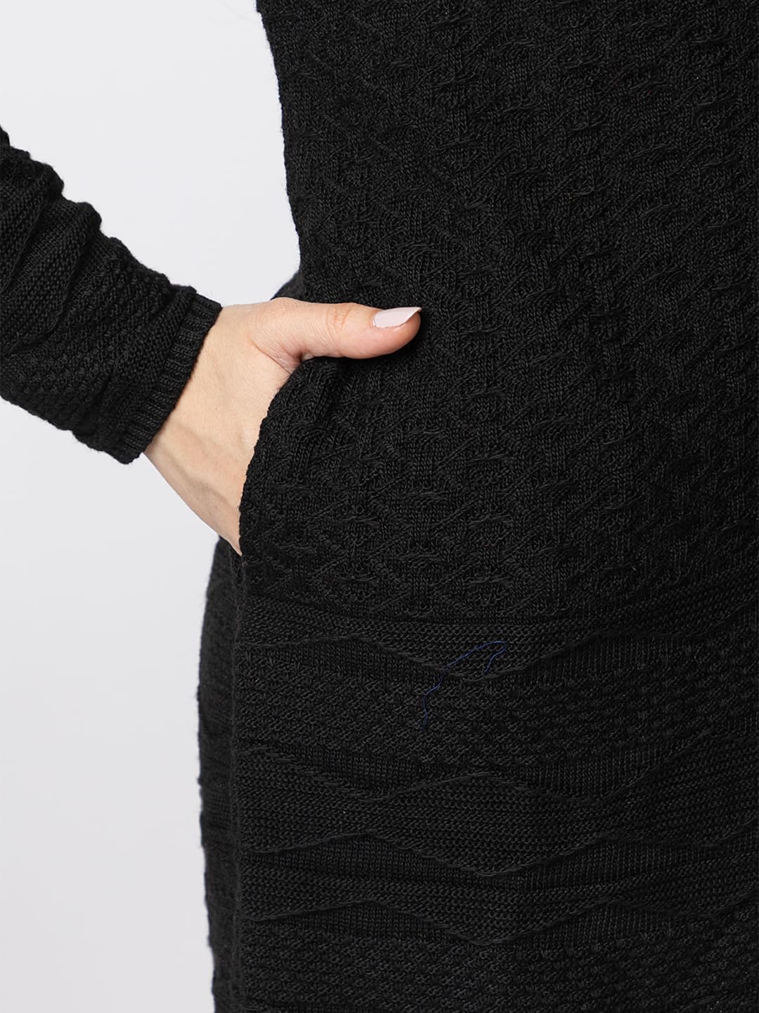 DADU DAYAL Women's Woolen Long Cardigan - Bottom Geometric Pattern Winter Coat, Warm & Stylish Knitwear