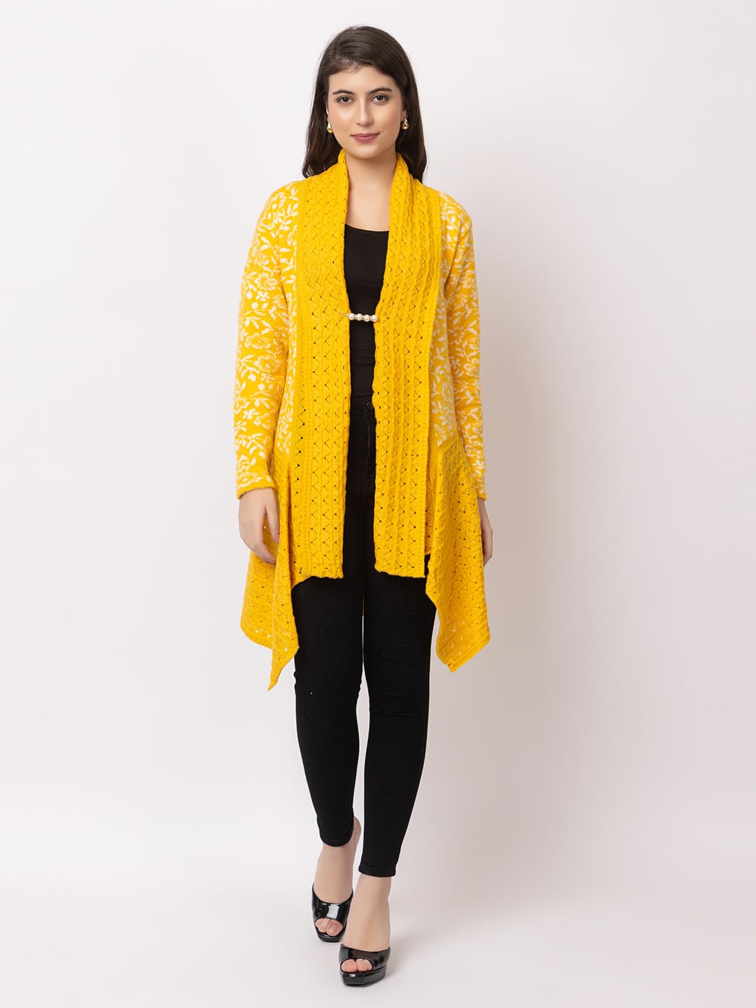 Dadu Dayal Women's Jacquard Woolen Shrug - Elegant, Warm, and Stylish Winter Wear for Casual and Ethnic Outfits