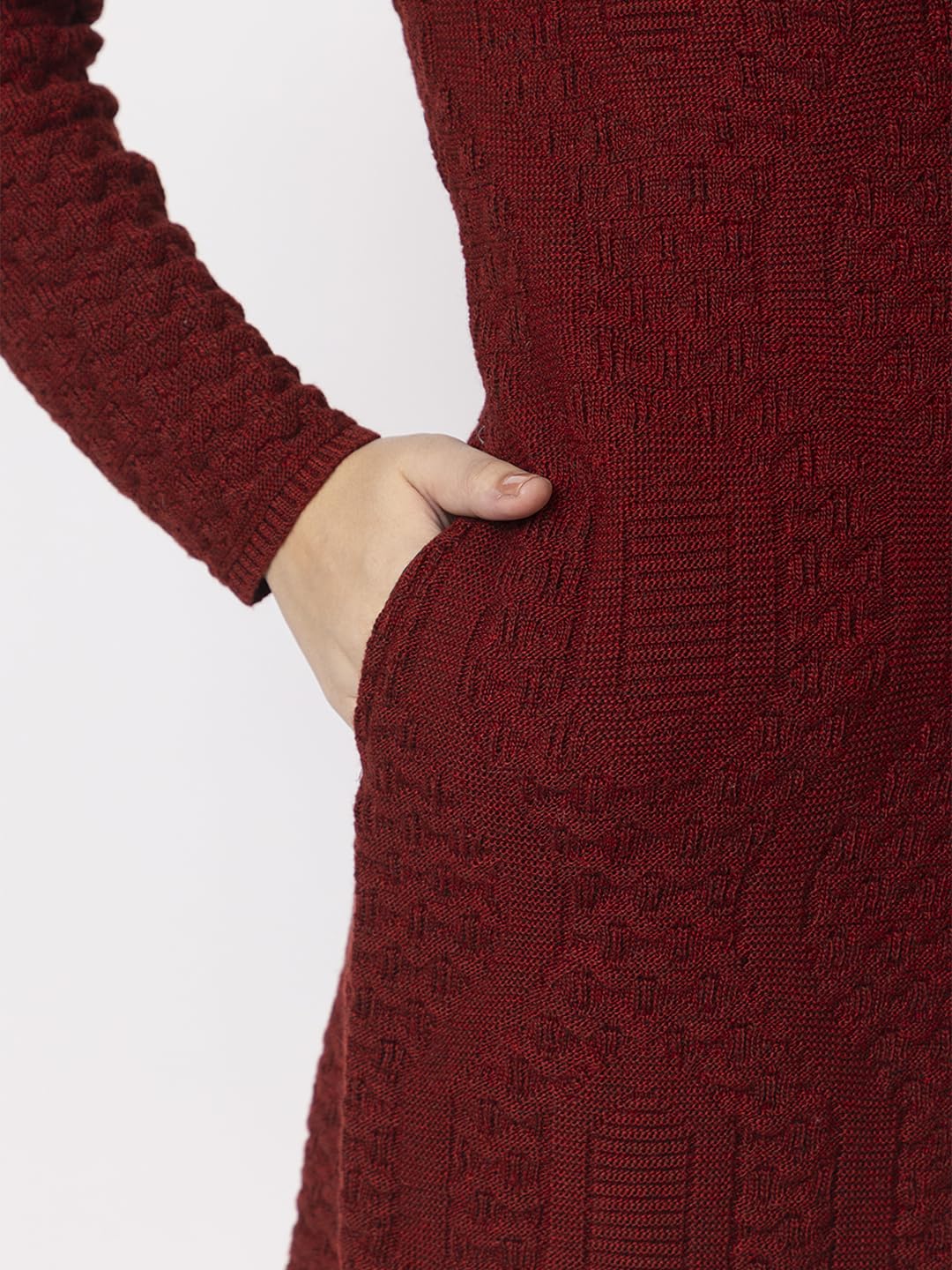 DADU DAYAL Women's Woolen Long Cardigan - Waves Pattern Winter Coat, Warm & Stylish Knitwear