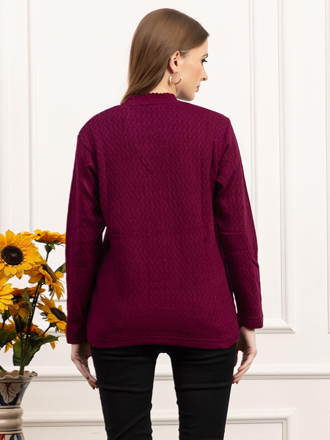 Dadu Dayal Women’s Acrylic Wool V-Neck Cardigan | Lightweight Scallop Border Buttoned Sweater | Winterwear for Women for Office, Travel, Casual Outfits | Stylish Slim Fit