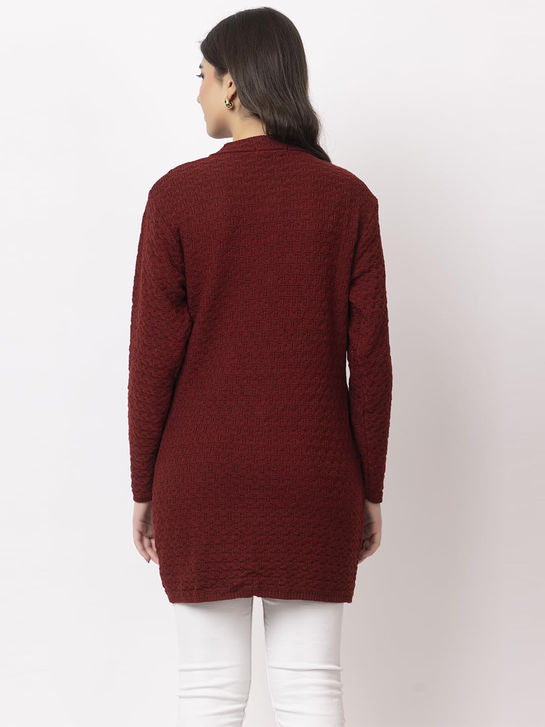 DADU DAYAL Women's Woolen Long Cardigan - Waves Pattern Winter Coat, Warm & Stylish Knitwear