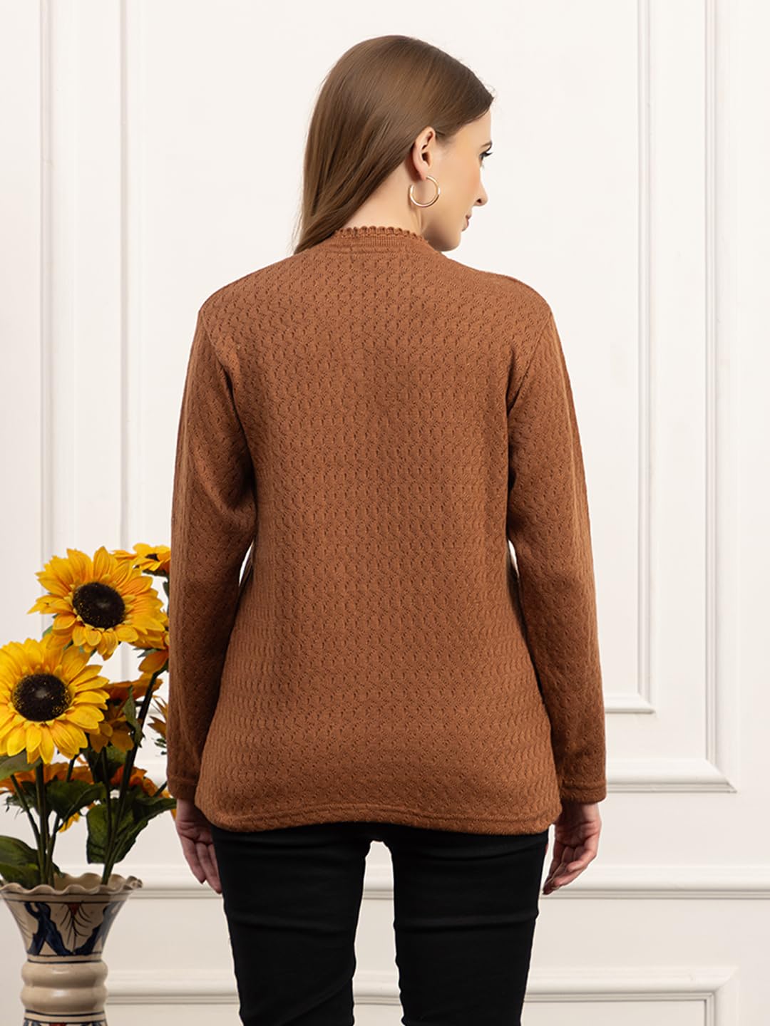 Dadu Dayal Women’s Acrylic Wool V-Neck Cardigan | Lightweight Scallop Border Buttoned Sweater | Winterwear for Women for Office, Travel, Casual Outfits | Stylish Slim Fit