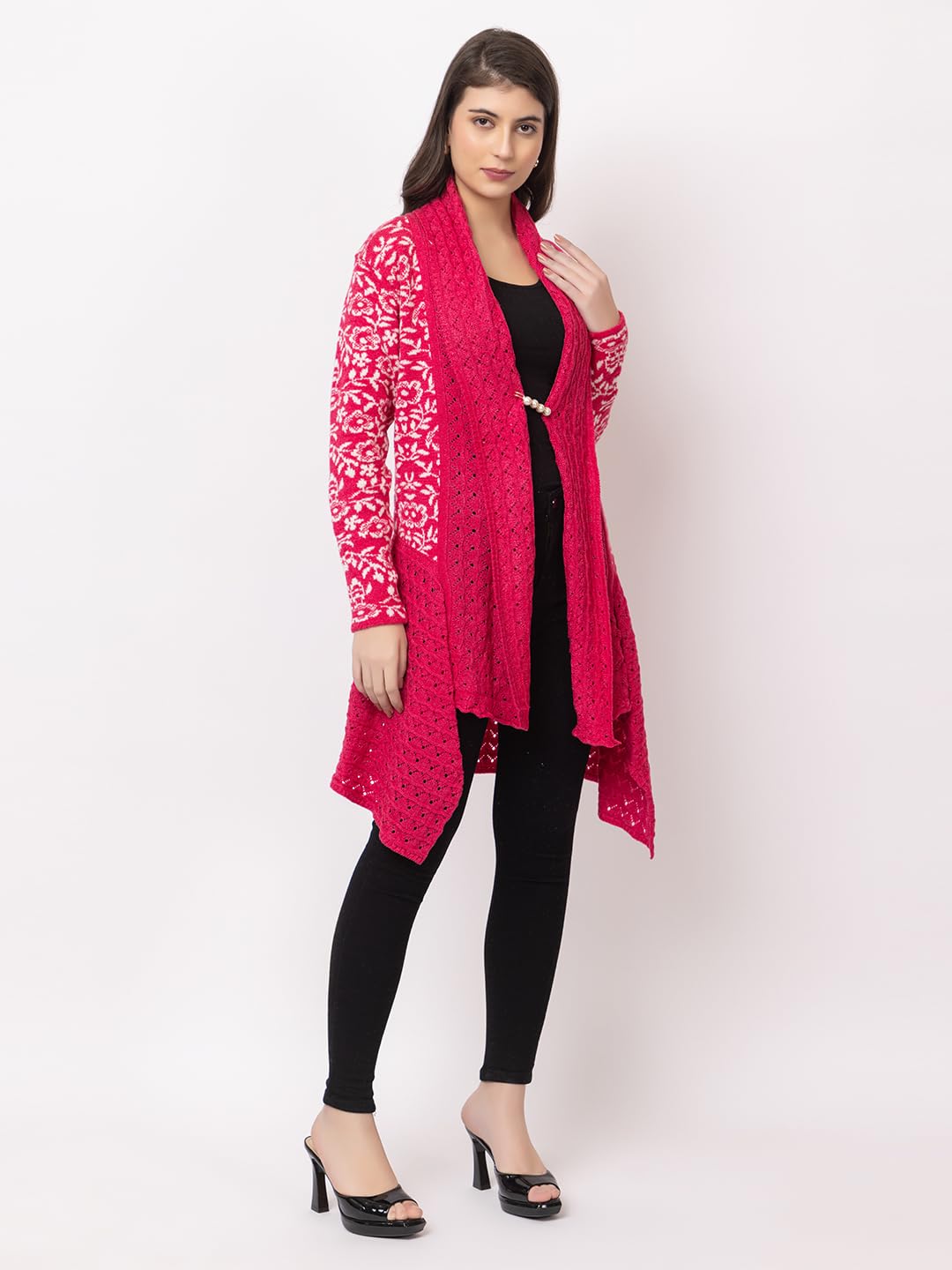 Dadu Dayal Women's Jacquard Woolen Shrug - Elegant, Warm, and Stylish Winter Wear for Casual and Ethnic Outfits