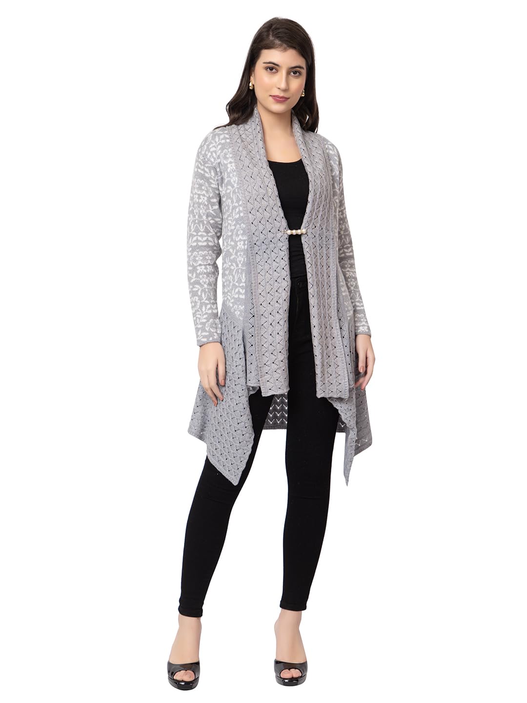 Dadu Dayal Women's Jacquard Woolen Shrug - Elegant, Warm, and Stylish Winter Wear for Casual and Ethnic Outfits