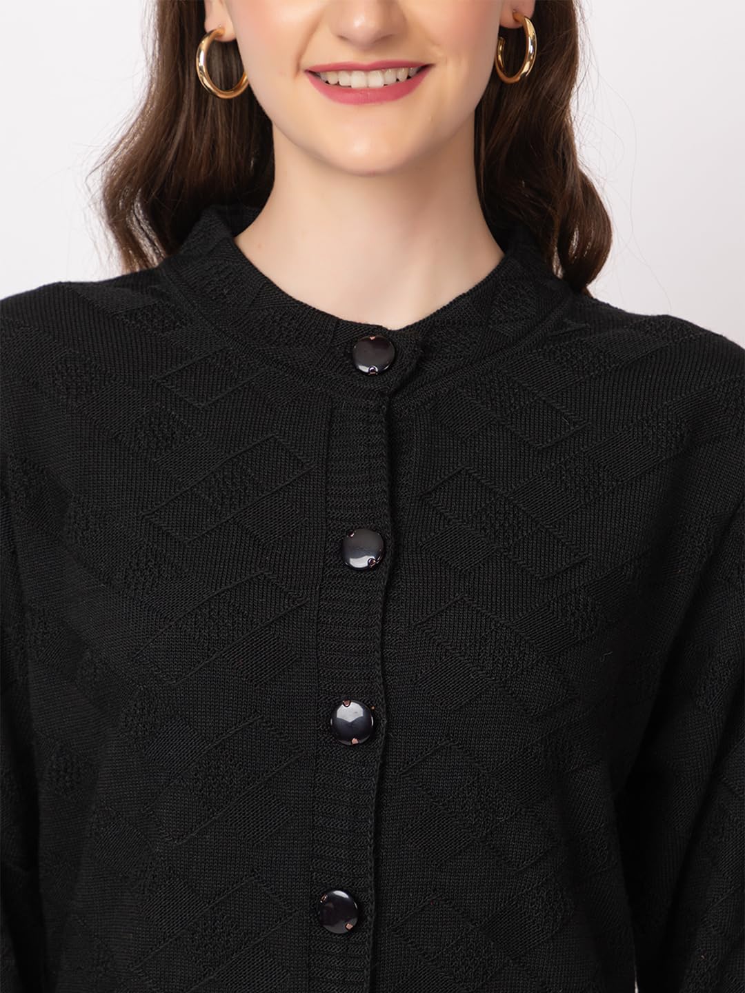 DADU DAYAL Women's Woolen Long Cardigan - Boxes Pattern Winter Coat, Warm & Stylish Knitwear