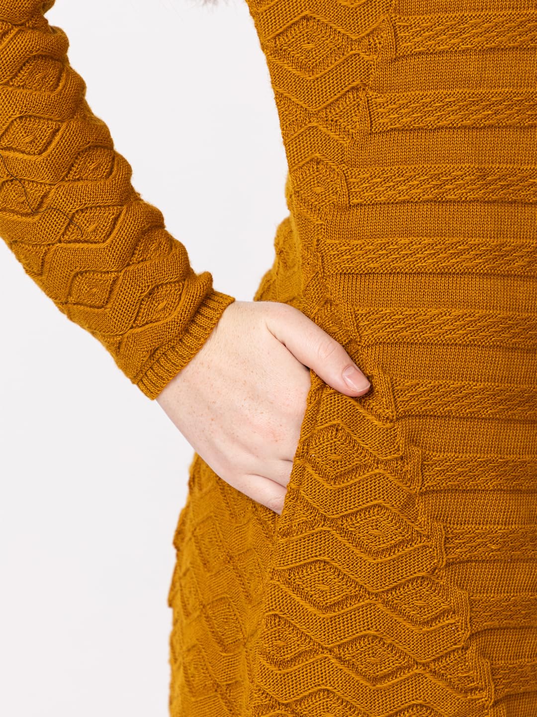 DADU DAYAL Women's Woolen Cardigan - Long Horizontal Lines Geometric Pattern Winter Coat, Warm & Stylish Knitwear