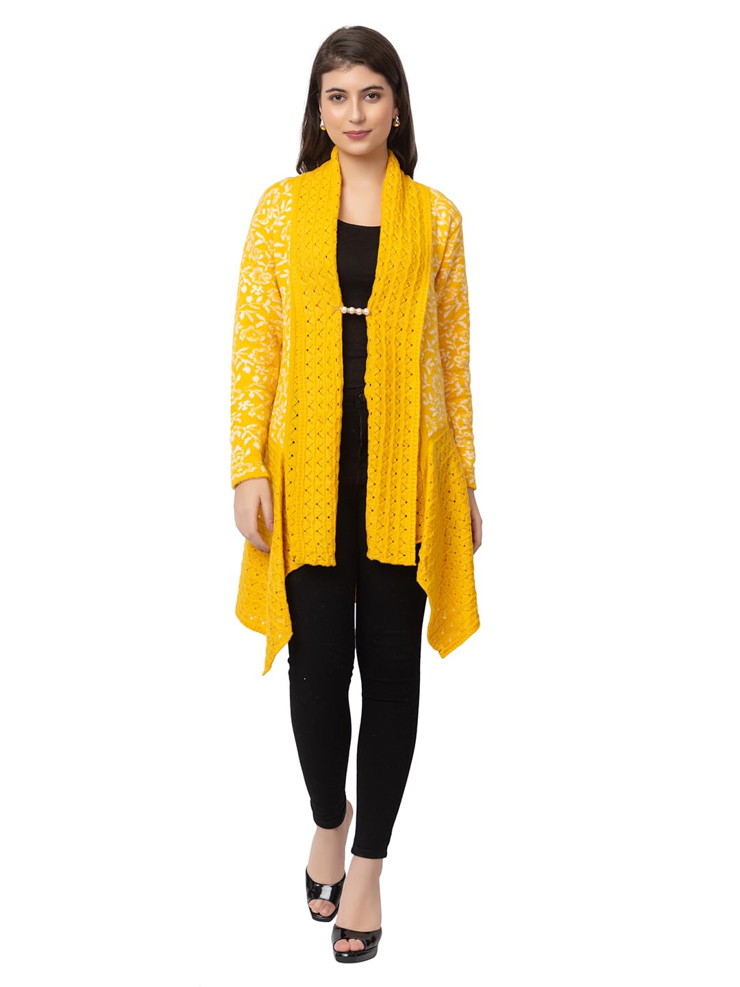 Dadu Dayal Women's Jacquard Woolen Shrug - Elegant, Warm, and Stylish Winter Wear for Casual and Ethnic Outfits