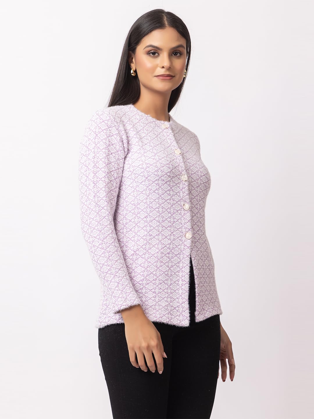 DADU DAYAL Women's Warm Woolen Cardigan - Stylish Full Sleeve Knitwear for Winter, Cozy & Elegant Sweater Symmetric Design