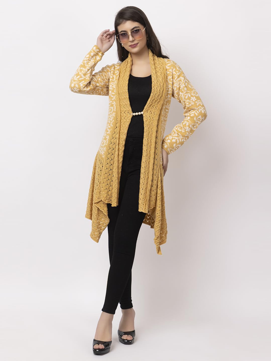 Dadu Dayal Women's Jacquard Woolen Shrug - Elegant, Warm, and Stylish Winter Wear for Casual and Ethnic Outfits