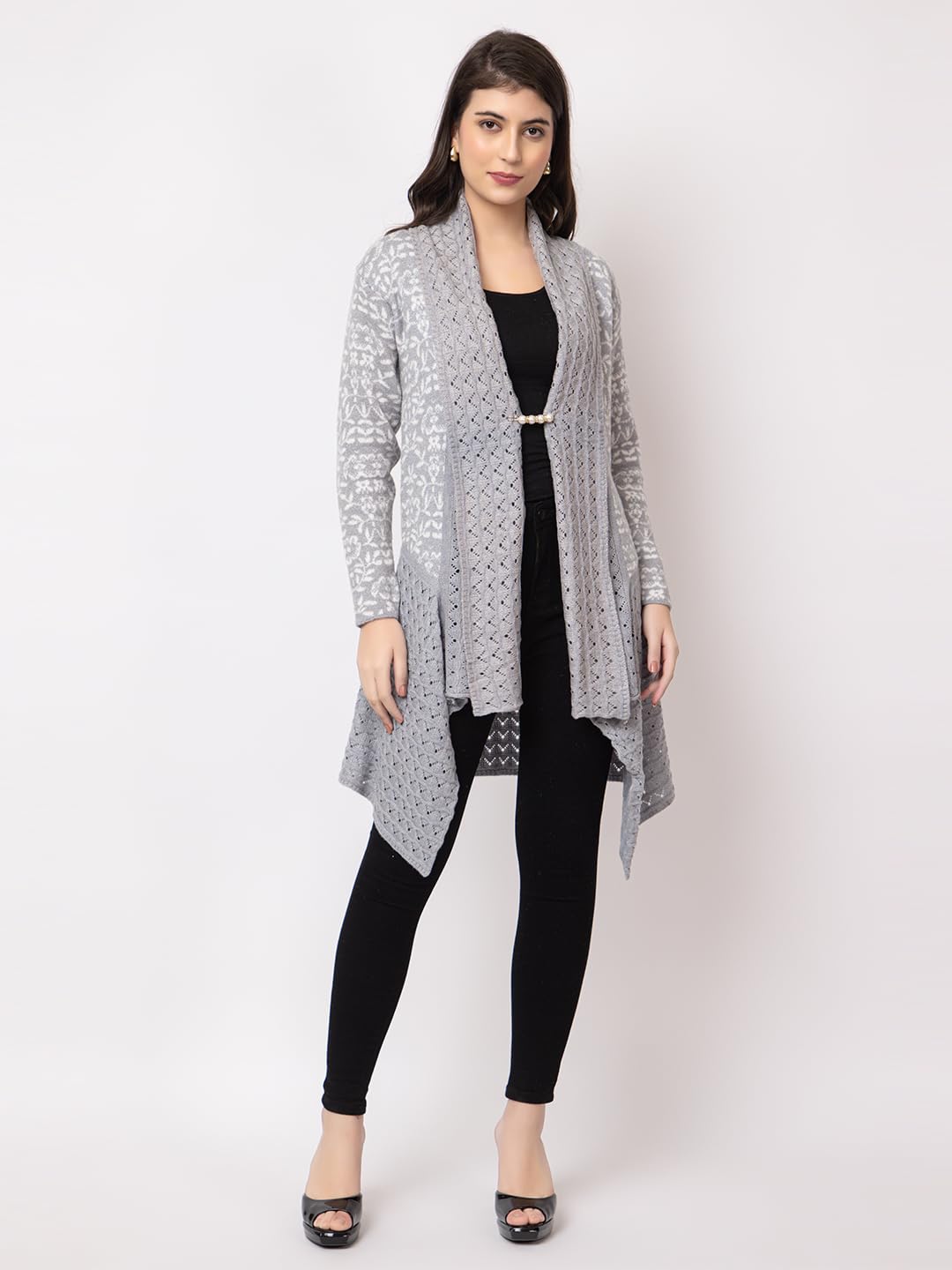 Dadu Dayal Women's Jacquard Woolen Shrug - Elegant, Warm, and Stylish Winter Wear for Casual and Ethnic Outfits