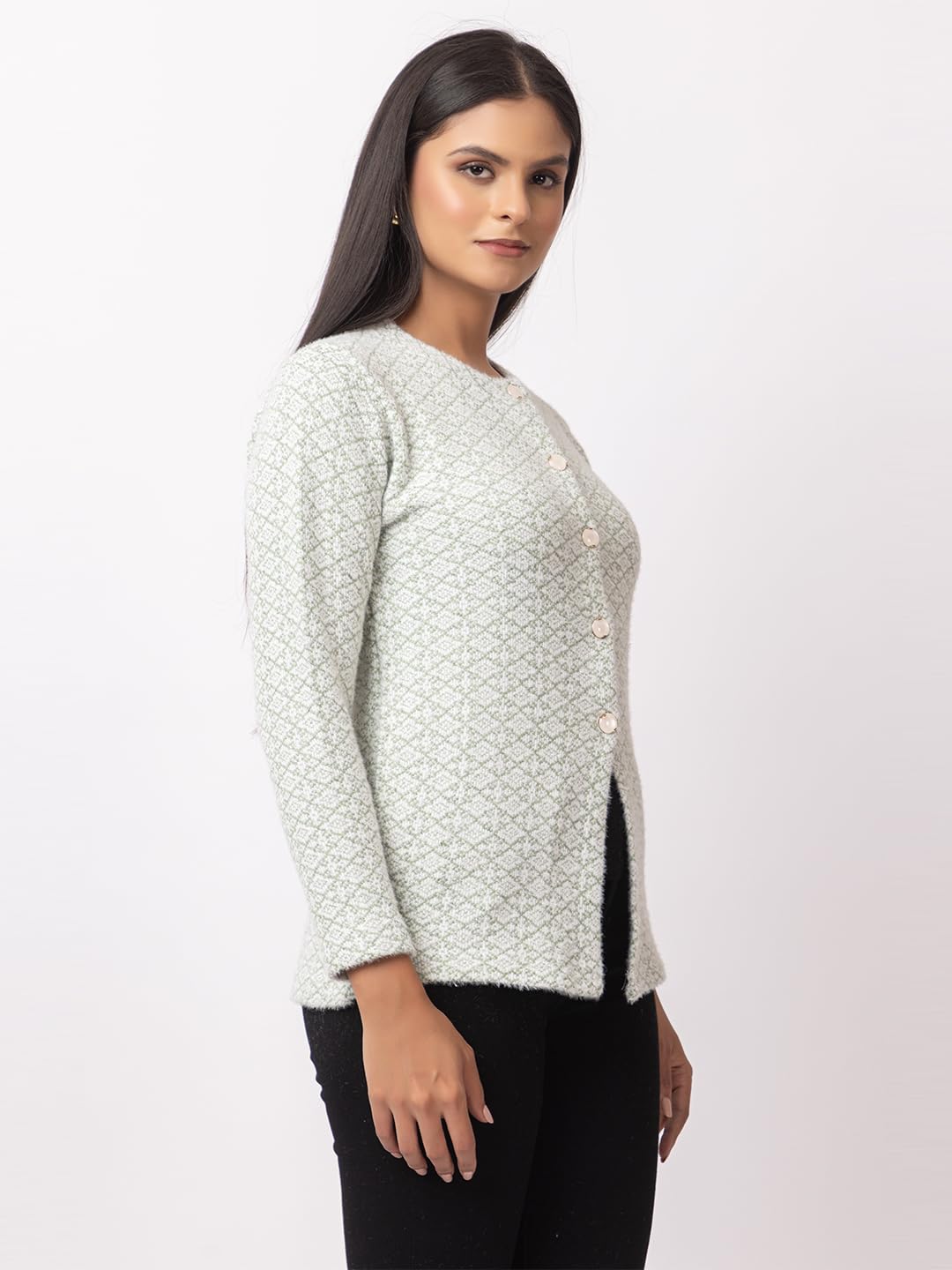DADU DAYAL Women's Warm Woolen Cardigan - Stylish Full Sleeve Knitwear for Winter, Cozy & Elegant Sweater Symmetric Design