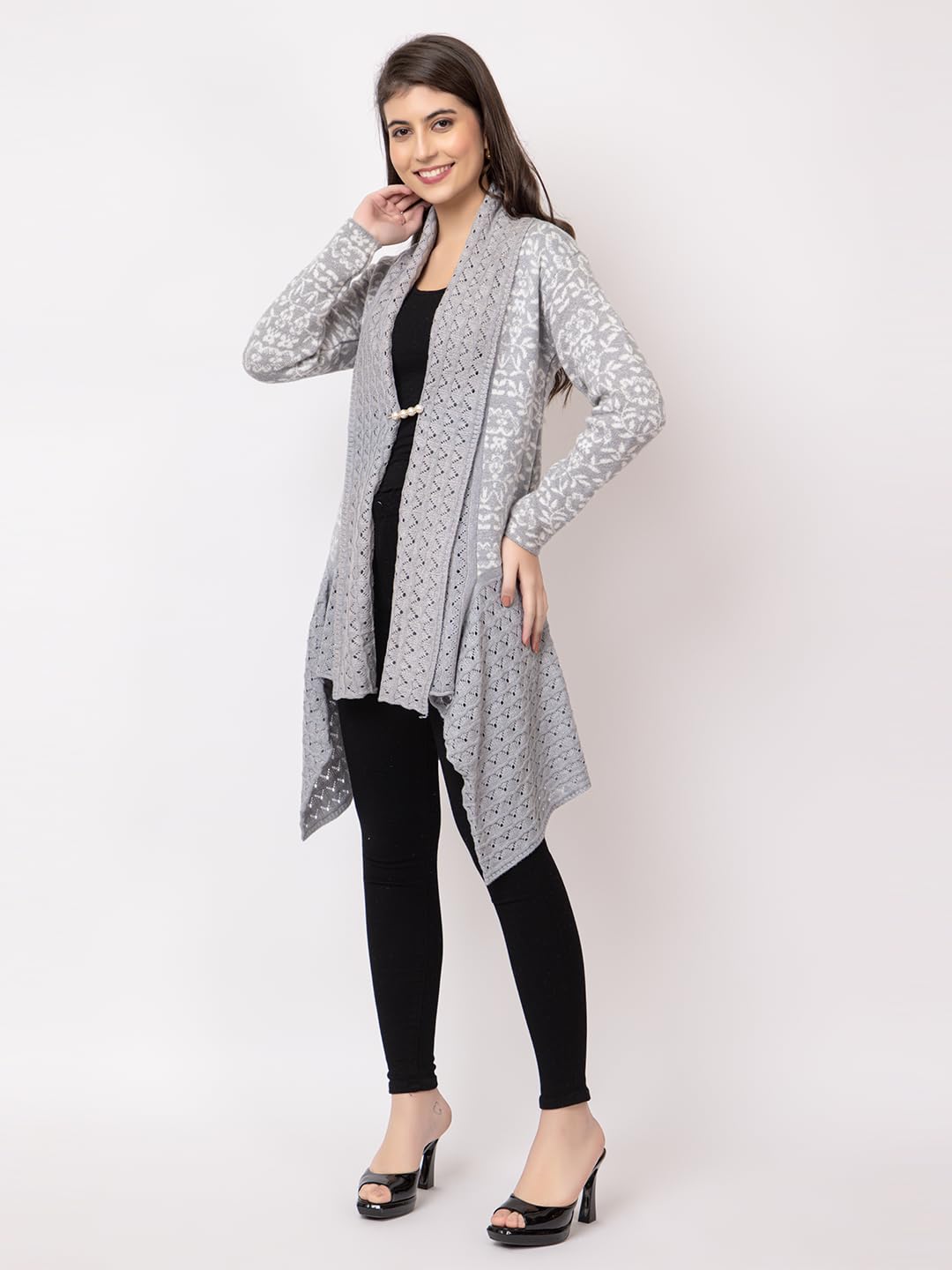 Dadu Dayal Women's Jacquard Woolen Shrug - Elegant, Warm, and Stylish Winter Wear for Casual and Ethnic Outfits