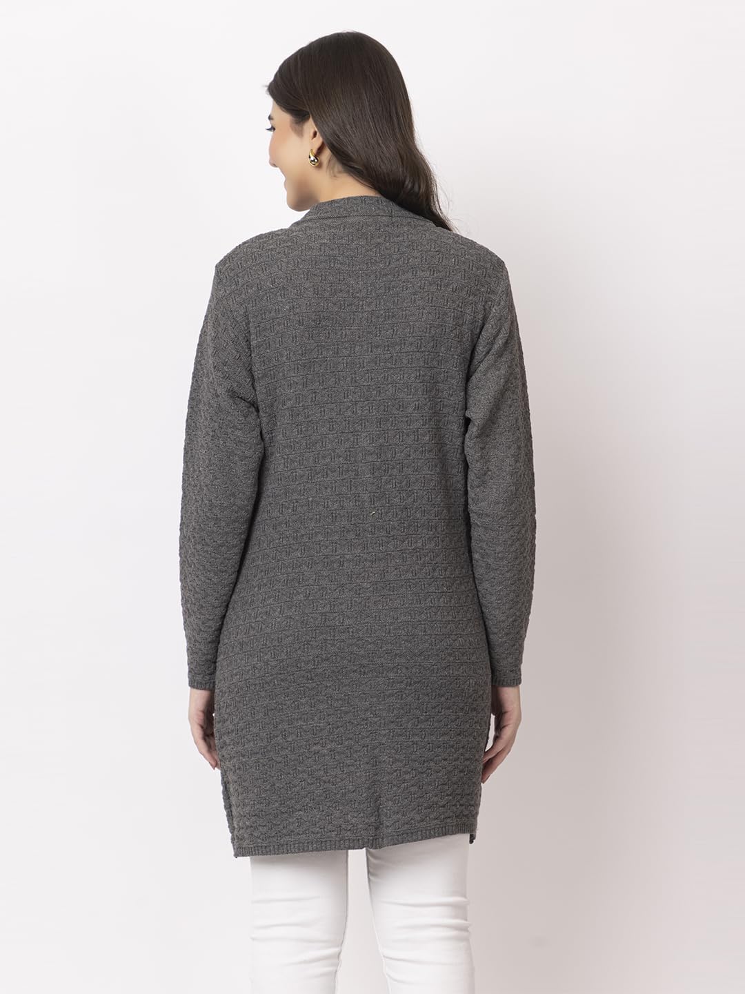 DADU DAYAL Women's Woolen Long Cardigan - Waves Pattern Winter Coat, Warm & Stylish Knitwear