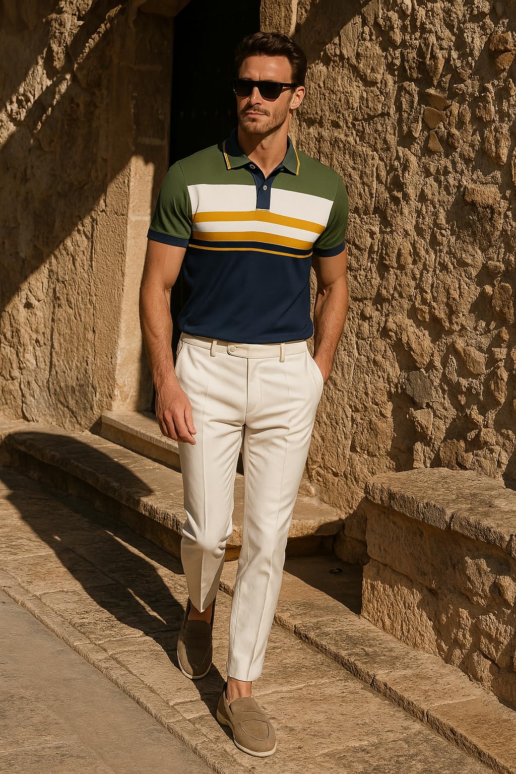 Dadu Dayal Men's Polo Shirt – Regular Fit, Short Sleeve, Cotton Blend, Trendy Striped & Color Block Designer Casual Athletic Smart Casual Collared Shirt for Summer