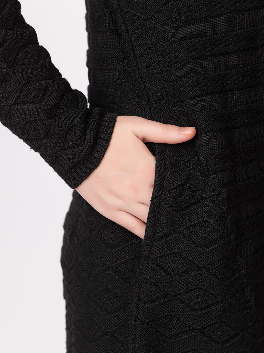 DADU DAYAL Women's Woolen Cardigan - Long Horizontal Lines Geometric Pattern Winter Coat, Warm & Stylish Knitwear