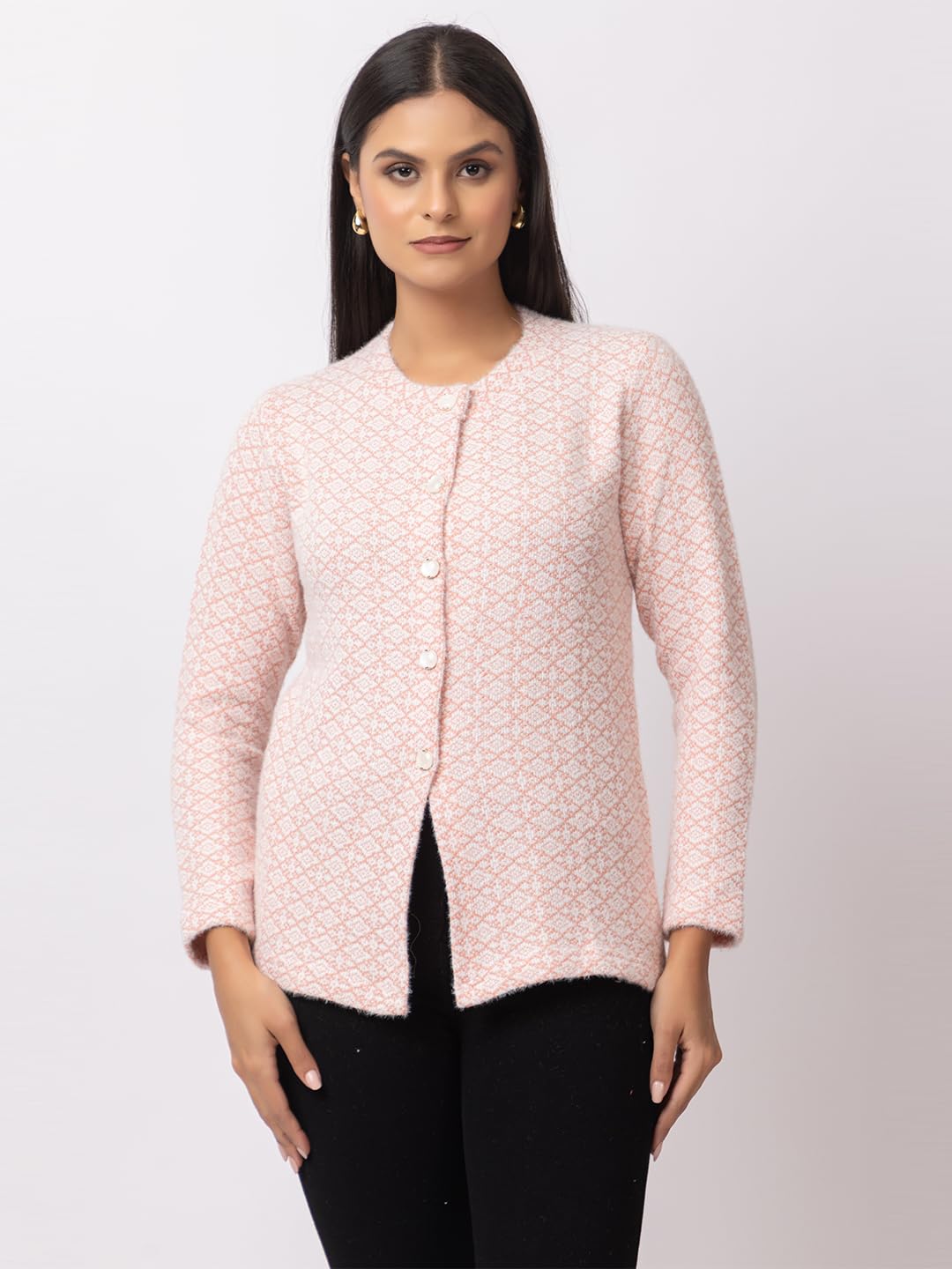 DADU DAYAL Women's Warm Woolen Cardigan - Stylish Full Sleeve Knitwear for Winter, Cozy & Elegant Sweater Symmetric Design