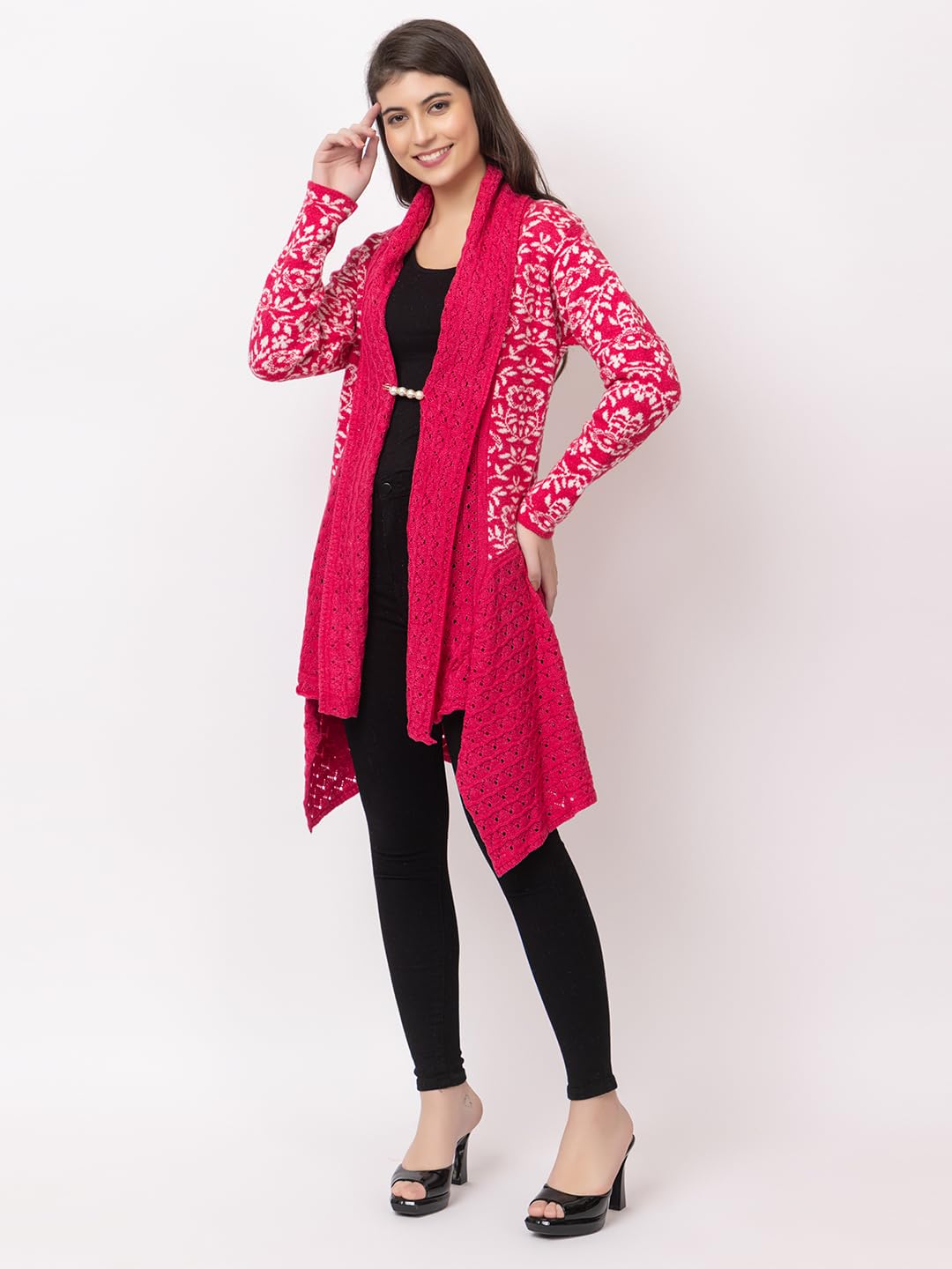 Dadu Dayal Women's Jacquard Woolen Shrug - Elegant, Warm, and Stylish Winter Wear for Casual and Ethnic Outfits