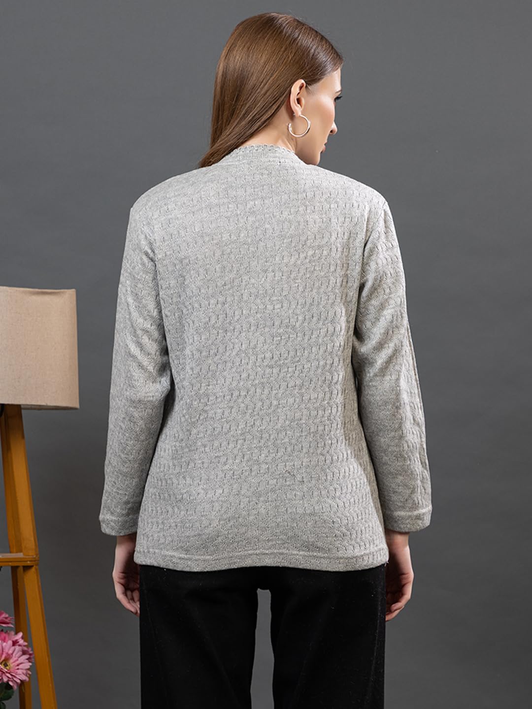 Dadu Dayal Women’s Acrylic Wool V-Neck Cardigan | Lightweight Scallop Border Buttoned Sweater | Winterwear for Women for Office, Travel, Casual Outfits | Stylish Slim Fit