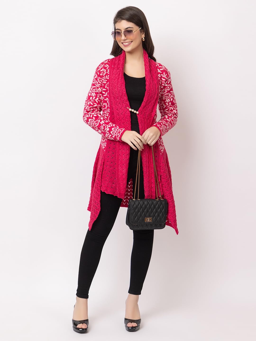 Dadu Dayal Women's Jacquard Woolen Shrug - Elegant, Warm, and Stylish Winter Wear for Casual and Ethnic Outfits
