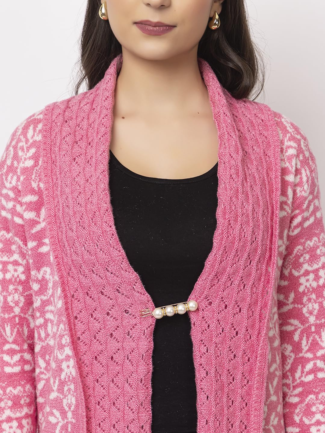 Dadu Dayal Women's Jacquard Woolen Shrug - Elegant, Warm, and Stylish Winter Wear for Casual and Ethnic Outfits
