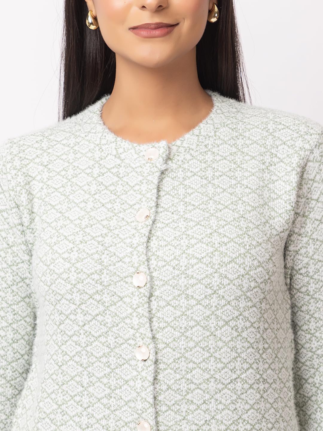 DADU DAYAL Women's Warm Woolen Cardigan - Stylish Full Sleeve Knitwear for Winter, Cozy & Elegant Sweater Symmetric Design