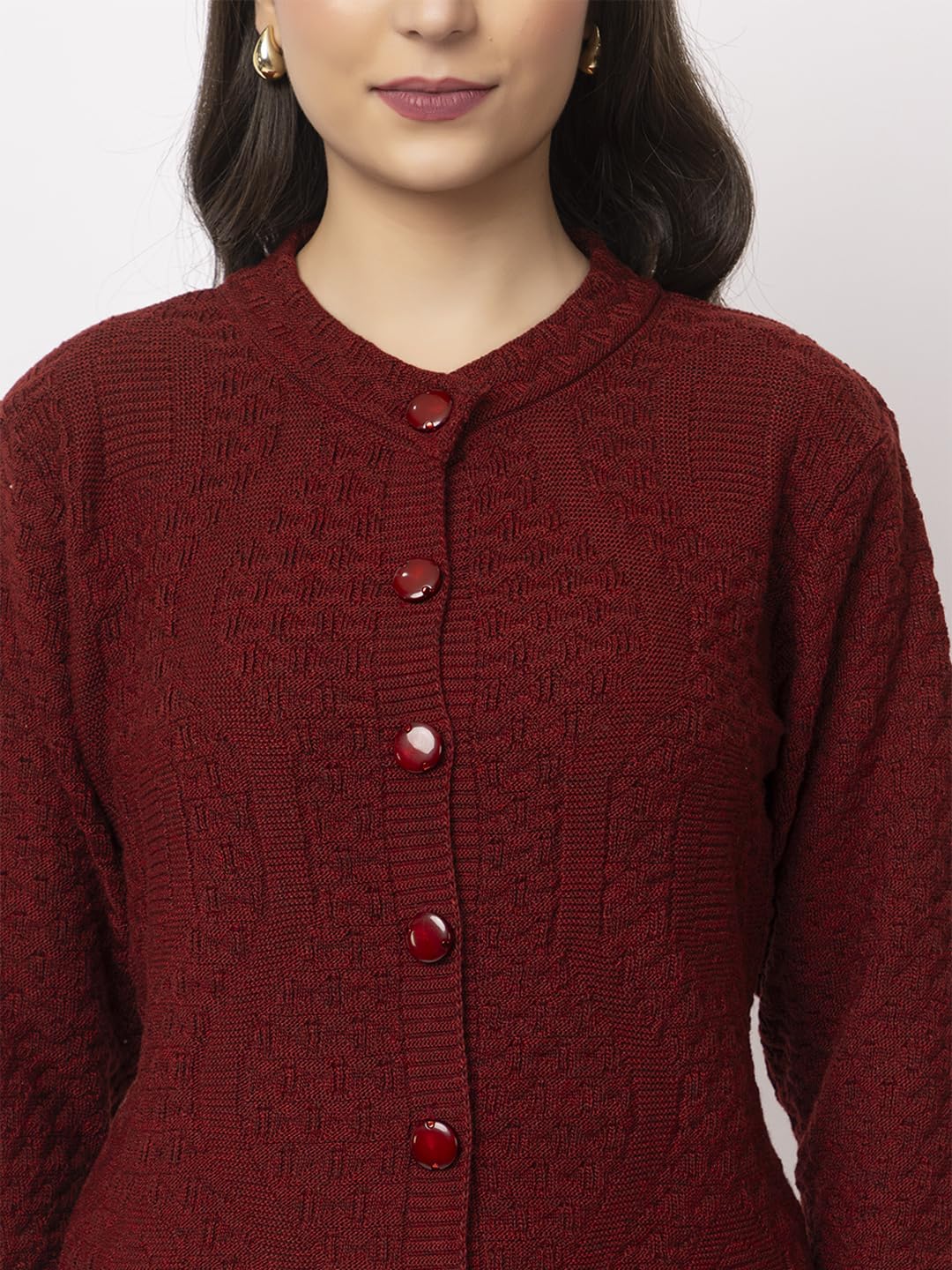 DADU DAYAL Women's Woolen Long Cardigan - Waves Pattern Winter Coat, Warm & Stylish Knitwear