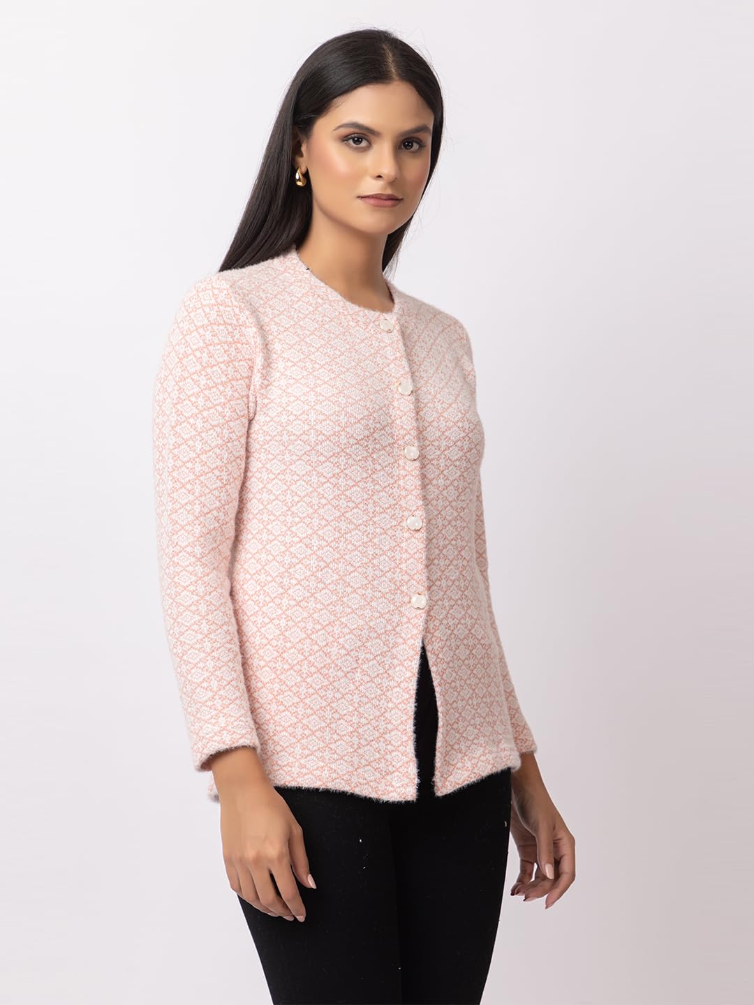 DADU DAYAL Women's Warm Woolen Cardigan - Stylish Full Sleeve Knitwear for Winter, Cozy & Elegant Sweater Symmetric Design