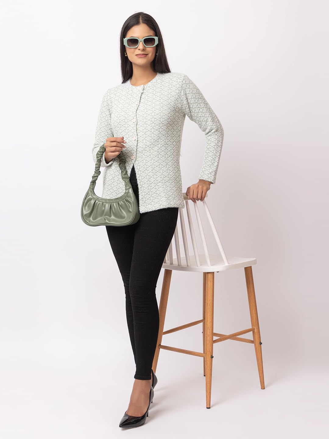 DADU DAYAL Women's Warm Woolen Cardigan - Stylish Full Sleeve Knitwear for Winter, Cozy & Elegant Sweater Symmetric Design
