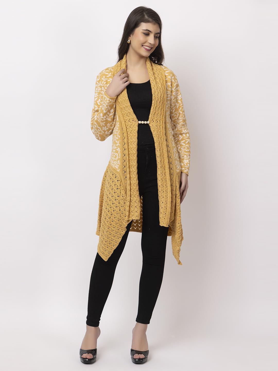 Dadu Dayal Women's Jacquard Woolen Shrug - Elegant, Warm, and Stylish Winter Wear for Casual and Ethnic Outfits
