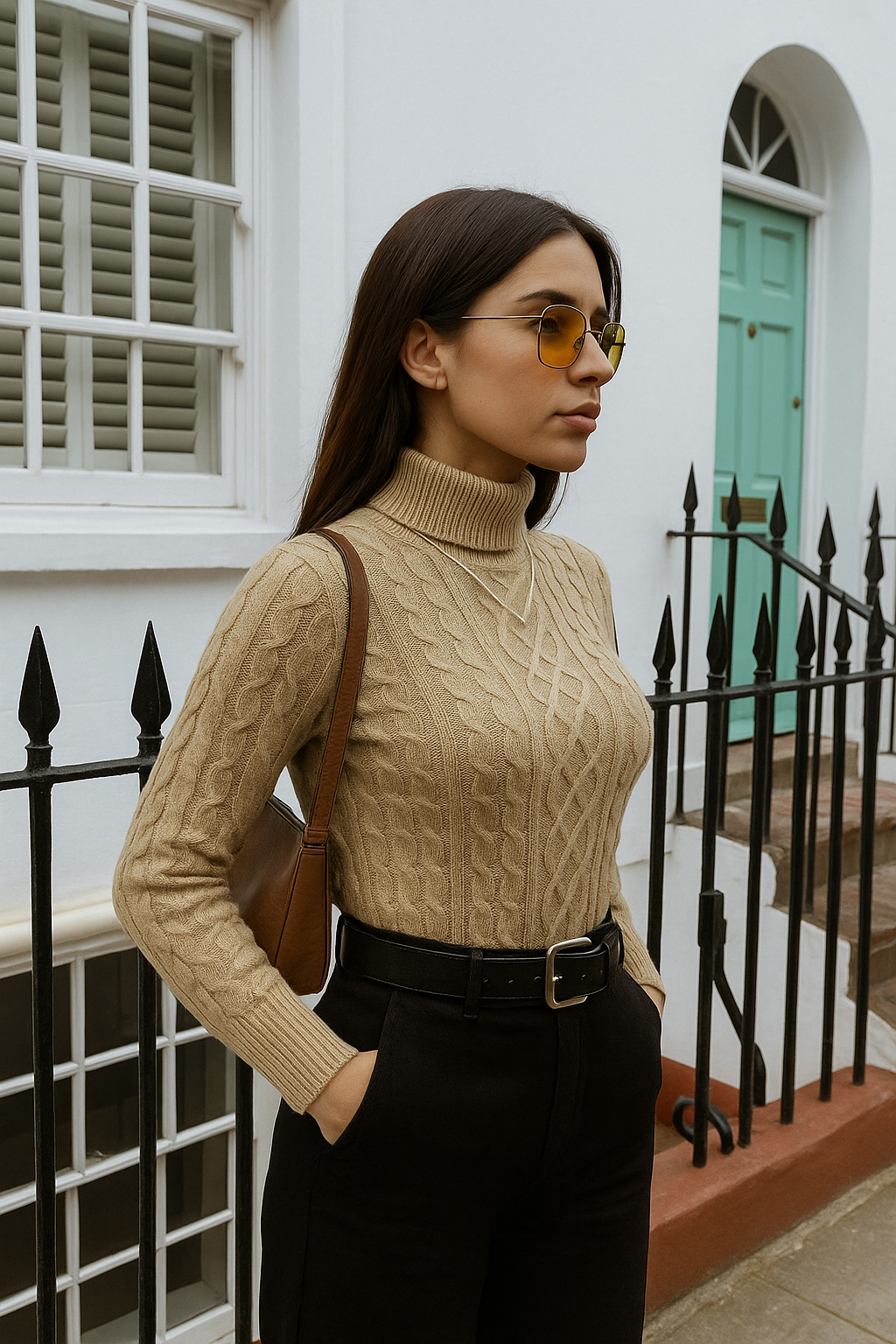 Cable Knit High Neck Sweater