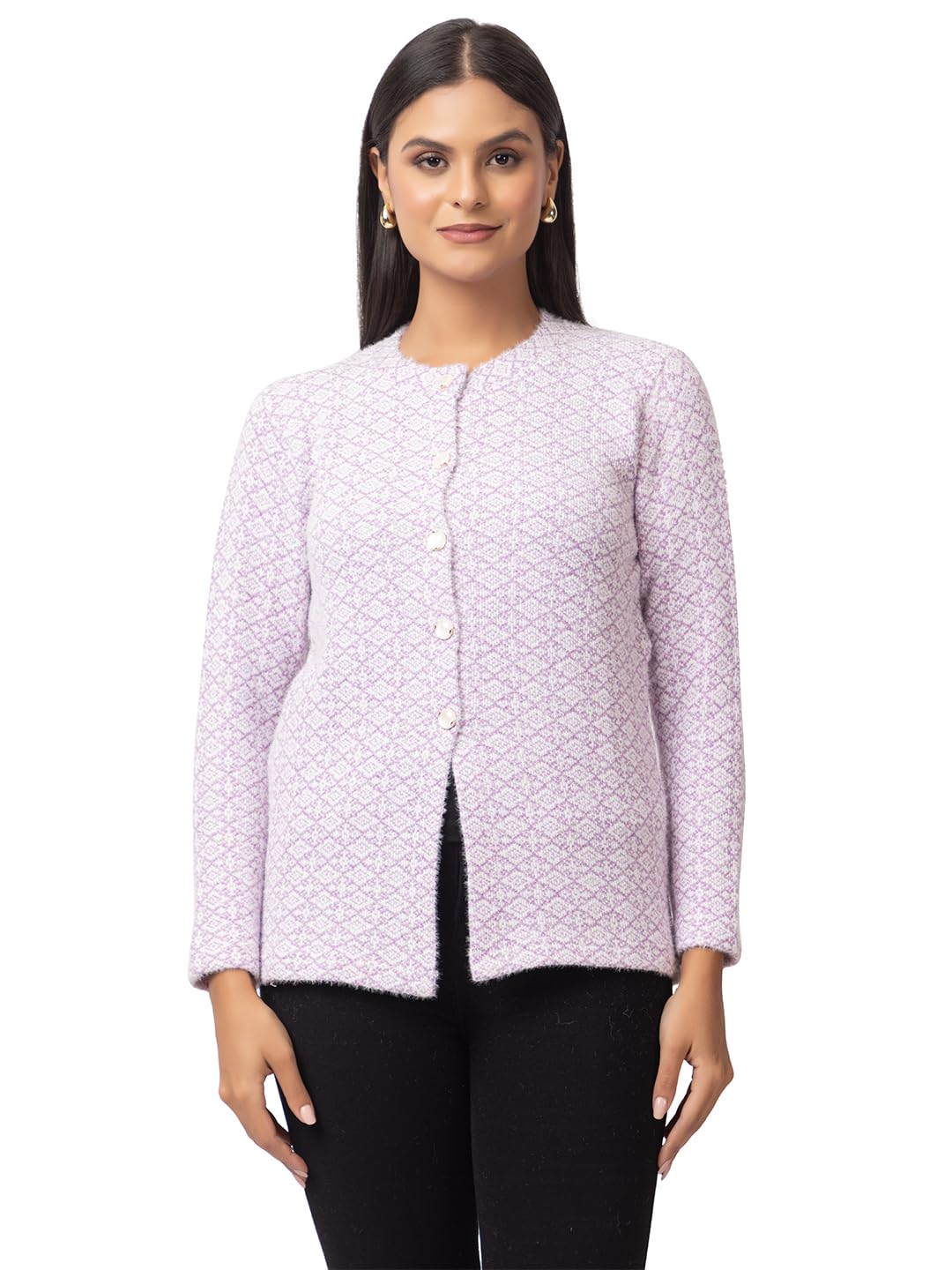 DADU DAYAL Women's Warm Woolen Cardigan - Stylish Full Sleeve Knitwear for Winter, Cozy & Elegant Sweater Symmetric Design