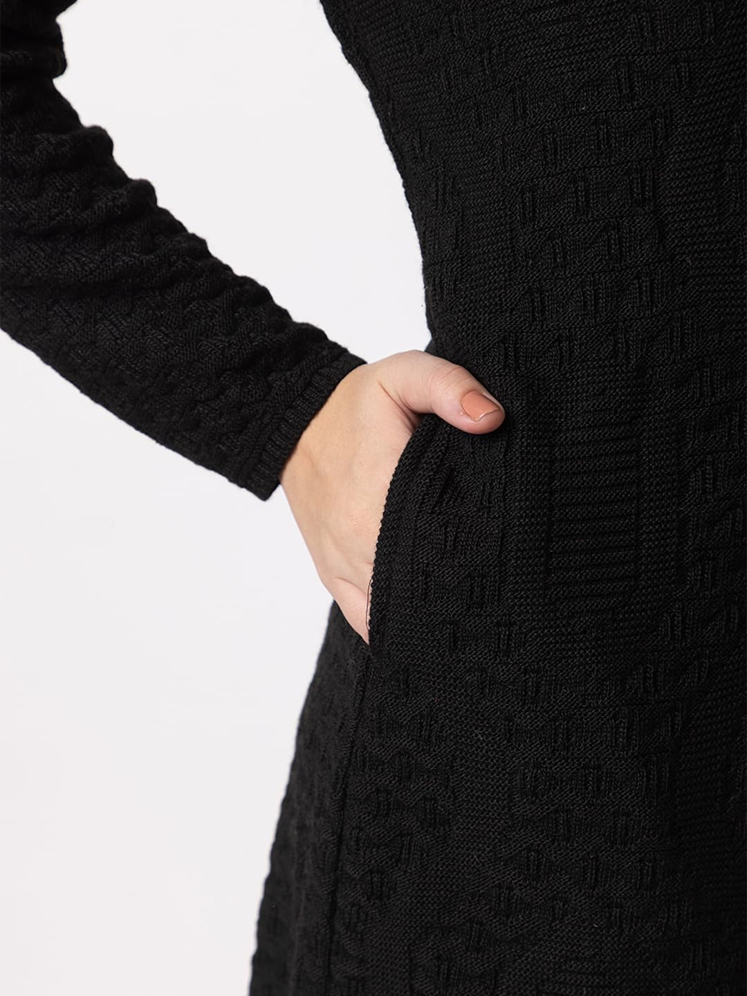 DADU DAYAL Women's Woolen Long Cardigan - Waves Pattern Winter Coat, Warm & Stylish Knitwear