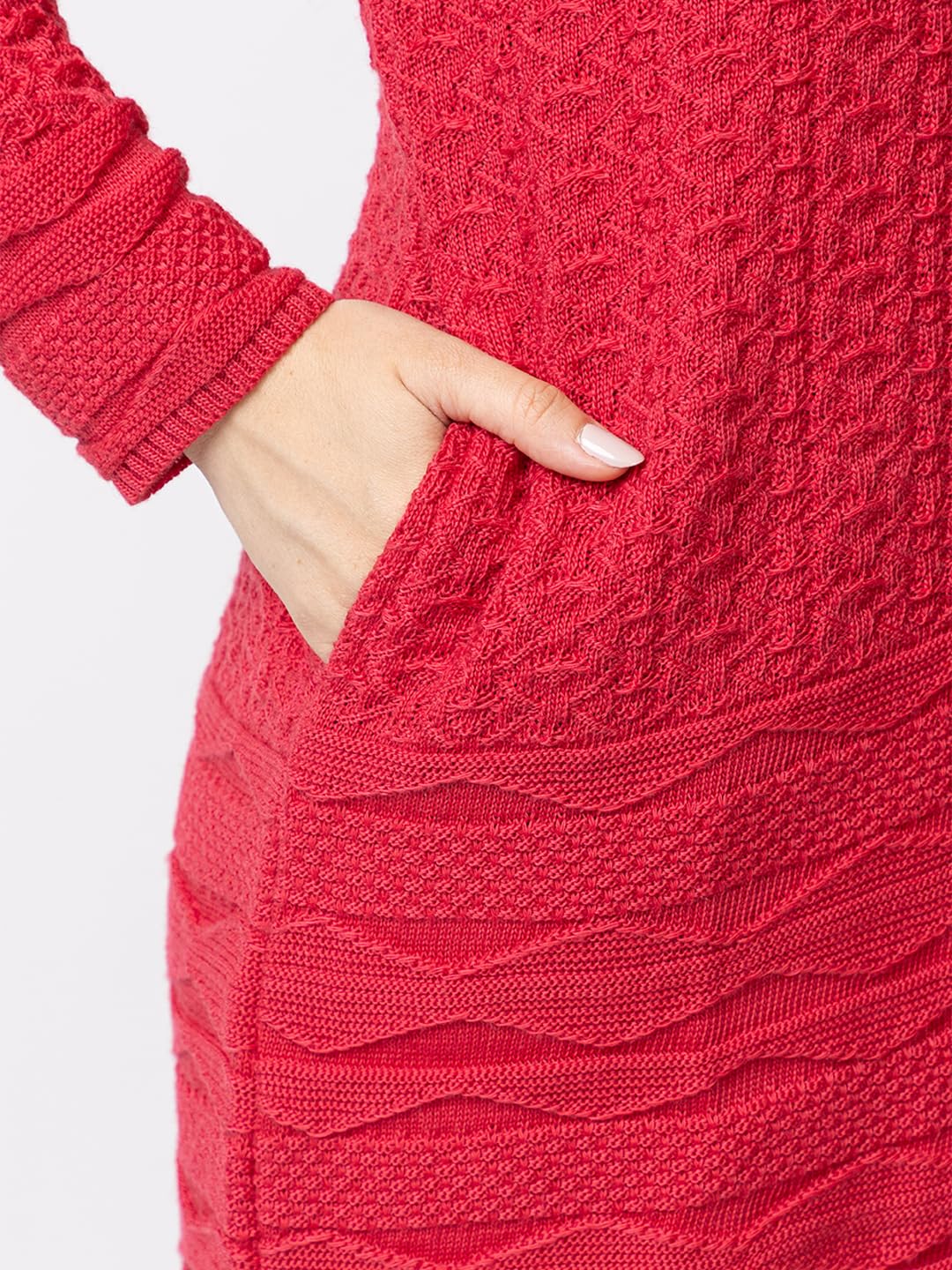 DADU DAYAL Women's Woolen Long Cardigan - Bottom Geometric Pattern Winter Coat, Warm & Stylish Knitwear