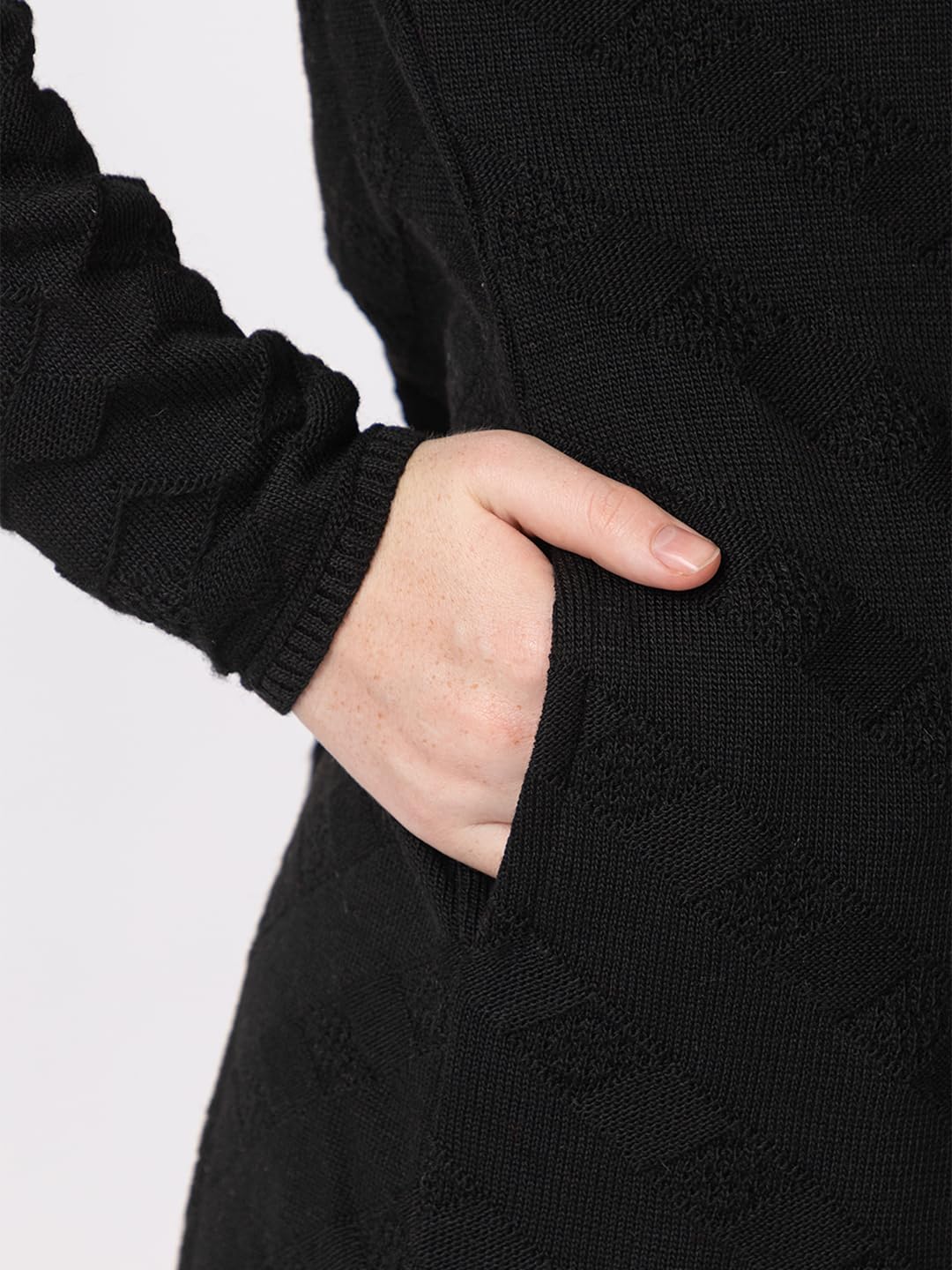DADU DAYAL Women's Woolen Long Cardigan - Boxes Pattern Winter Coat, Warm & Stylish Knitwear