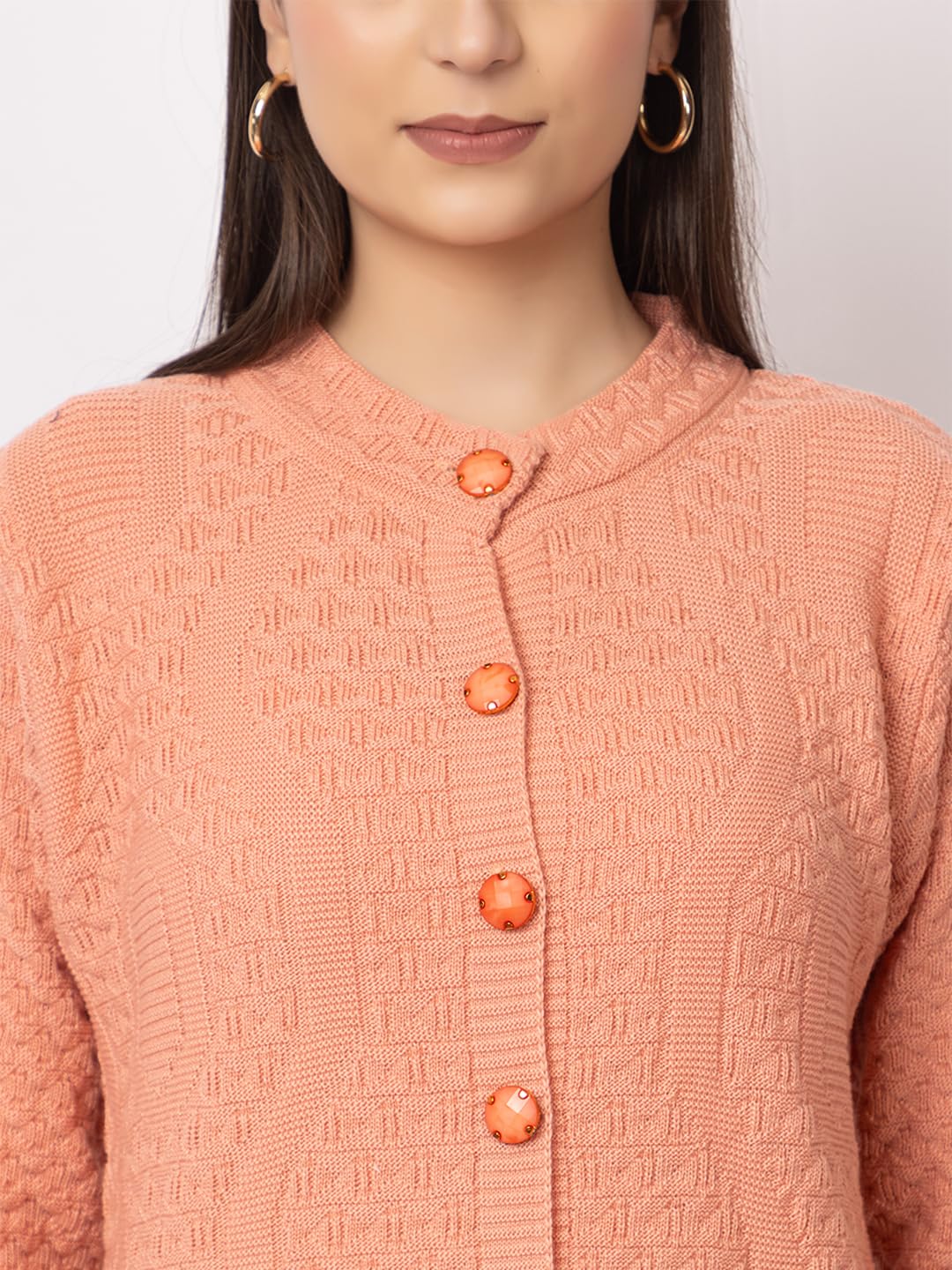 DADU DAYAL Women's Woolen Long Cardigan - Waves Pattern Winter Coat, Warm & Stylish Knitwear