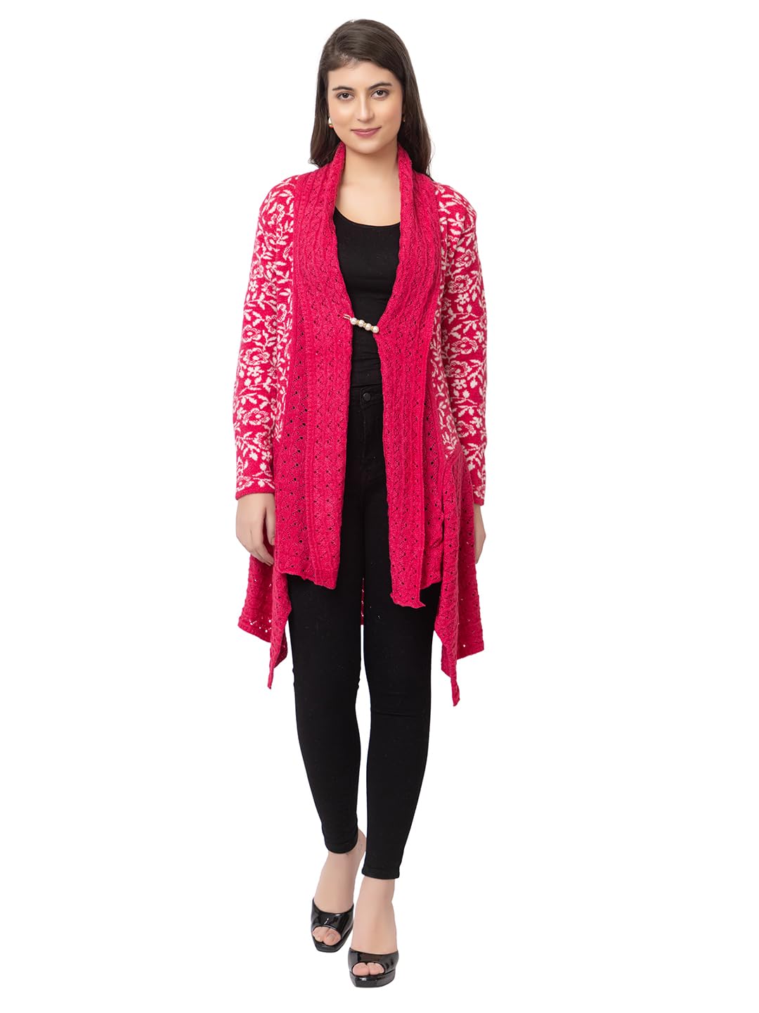 Dadu Dayal Women's Jacquard Woolen Shrug - Elegant, Warm, and Stylish Winter Wear for Casual and Ethnic Outfits