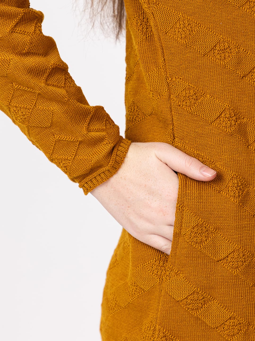 DADU DAYAL Women's Woolen Long Cardigan - Boxes Pattern Winter Coat, Warm & Stylish Knitwear