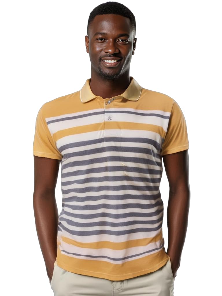 Dadu Dayal Men's Polo Shirt – Regular Fit, Short Sleeve, Cotton Blend, Trendy Striped & Color Block Designer Casual Athletic Smart Casual Collared Shirt for Summer