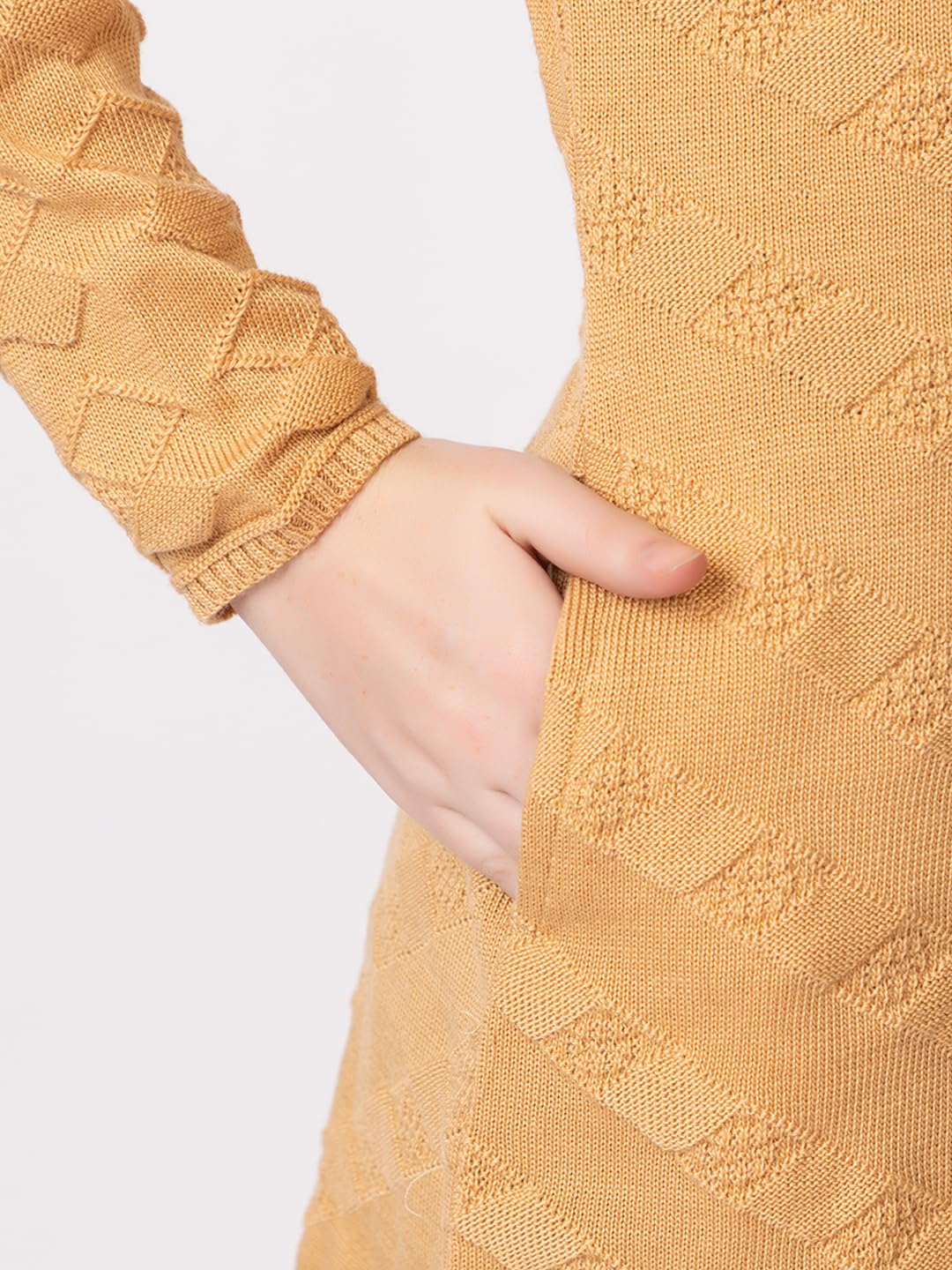 DADU DAYAL Women's Woolen Long Cardigan - Boxes Pattern Winter Coat, Warm & Stylish Knitwear