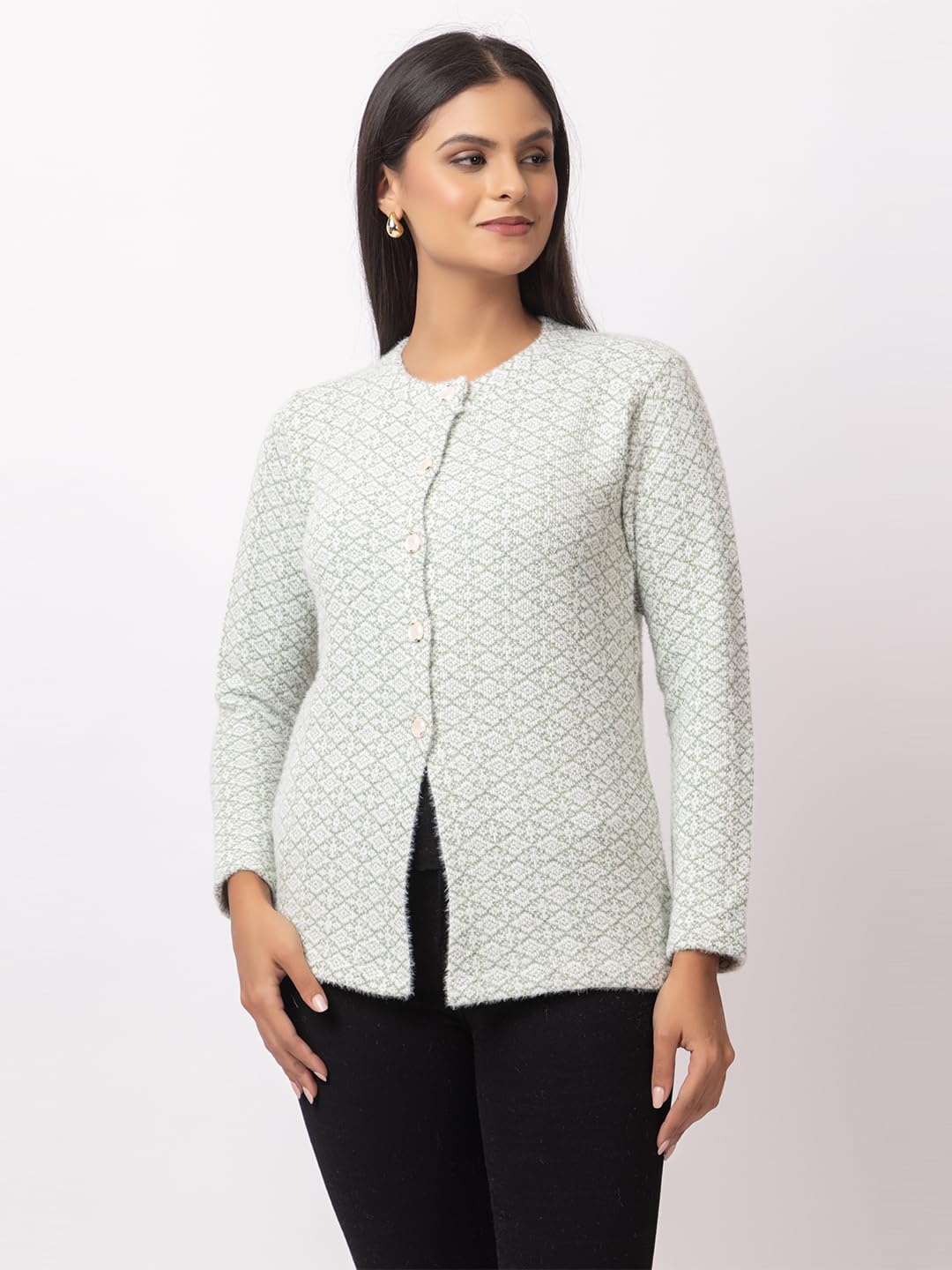 DADU DAYAL Women's Warm Woolen Cardigan - Stylish Full Sleeve Knitwear for Winter, Cozy & Elegant Sweater Symmetric Design