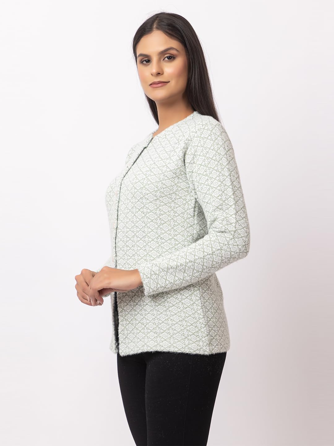 DADU DAYAL Women's Warm Woolen Cardigan - Stylish Full Sleeve Knitwear for Winter, Cozy & Elegant Sweater Symmetric Design