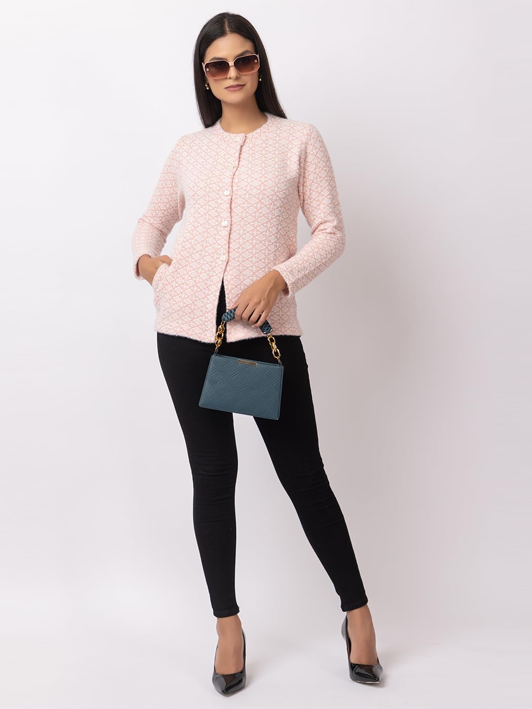 DADU DAYAL Women's Warm Woolen Cardigan - Stylish Full Sleeve Knitwear for Winter, Cozy & Elegant Sweater Symmetric Design