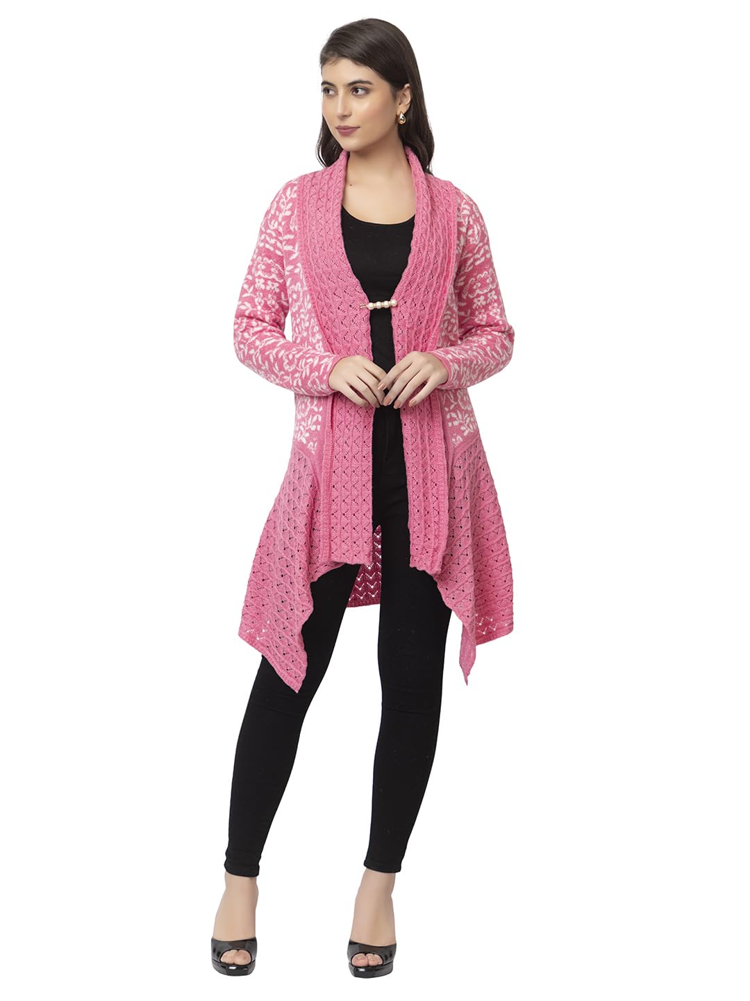 Dadu Dayal Women's Jacquard Woolen Shrug - Elegant, Warm, and Stylish Winter Wear for Casual and Ethnic Outfits