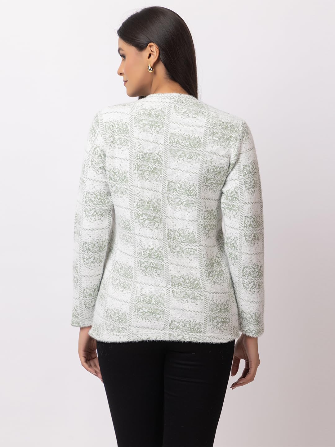 Dadu Dayal Checkered Women's Premium Woolen Cardigan - Stylish Winter Sweater, Full Sleeve, Soft & Warm Knitwear with Elegant Design for Comfort & Style Green