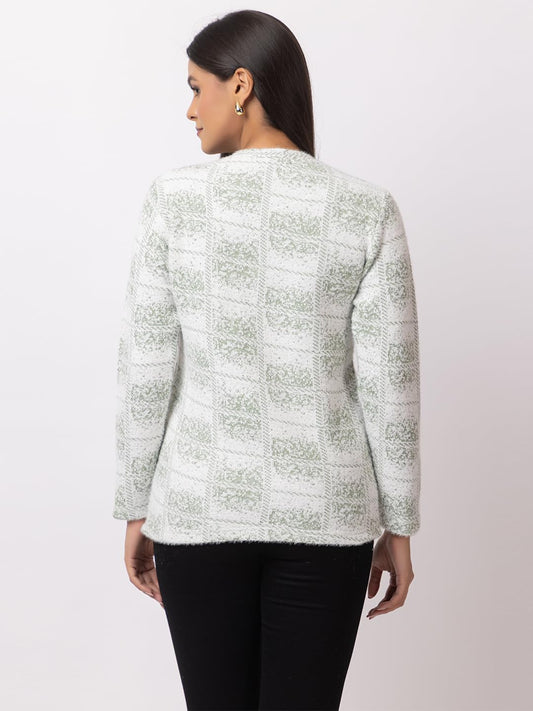 Dadu Dayal Checkered Women's Premium Woolen Cardigan - Stylish Winter Sweater, Full Sleeve, Soft & Warm Knitwear with Elegant Design for Comfort & Style Green