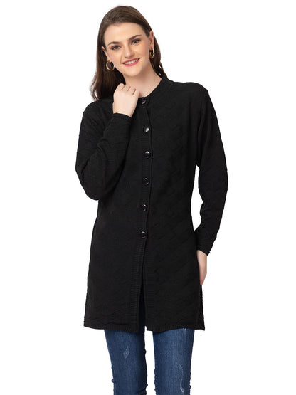 DADU DAYAL Women's Woolen Long Cardigan - Boxes Pattern Winter Coat, Warm & Stylish Knitwear