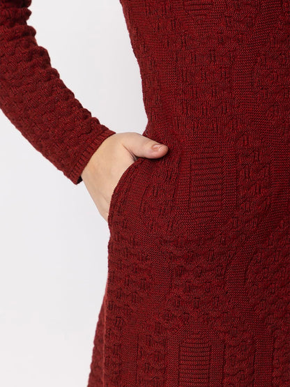 DADU DAYAL Women's Woolen Long Cardigan - Waves Pattern Winter Coat, Warm & Stylish Knitwear