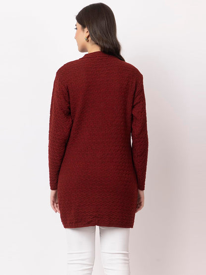 DADU DAYAL Women's Woolen Long Cardigan - Waves Pattern Winter Coat, Warm & Stylish Knitwear