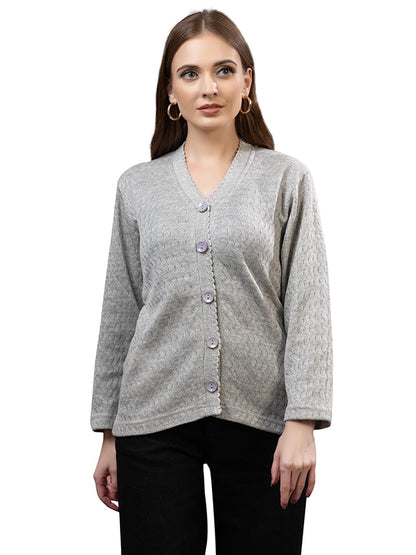 Dadu Dayal Women’s Acrylic Wool V-Neck Cardigan | Lightweight Scallop Border Buttoned Sweater | Winterwear for Women for Office, Travel, Casual Outfits | Stylish Slim Fit